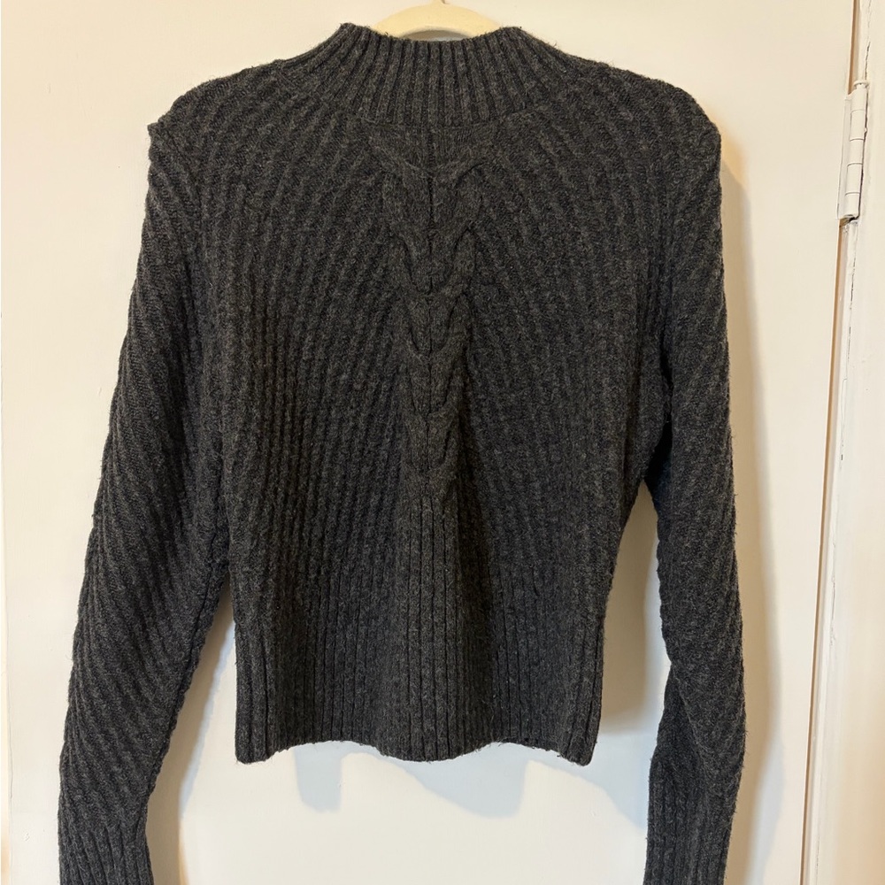 Ophelia Roe Charcoal Gray Cable Knit High Neck Women's Sweater Size S-M